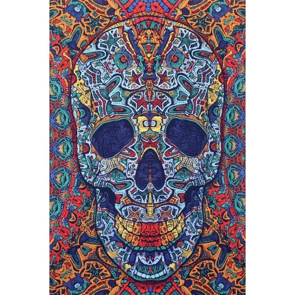 New 3D Colorful Sugar Skull Tapestry 60X90 Day of the Dead Skulls Wall Decor NIP